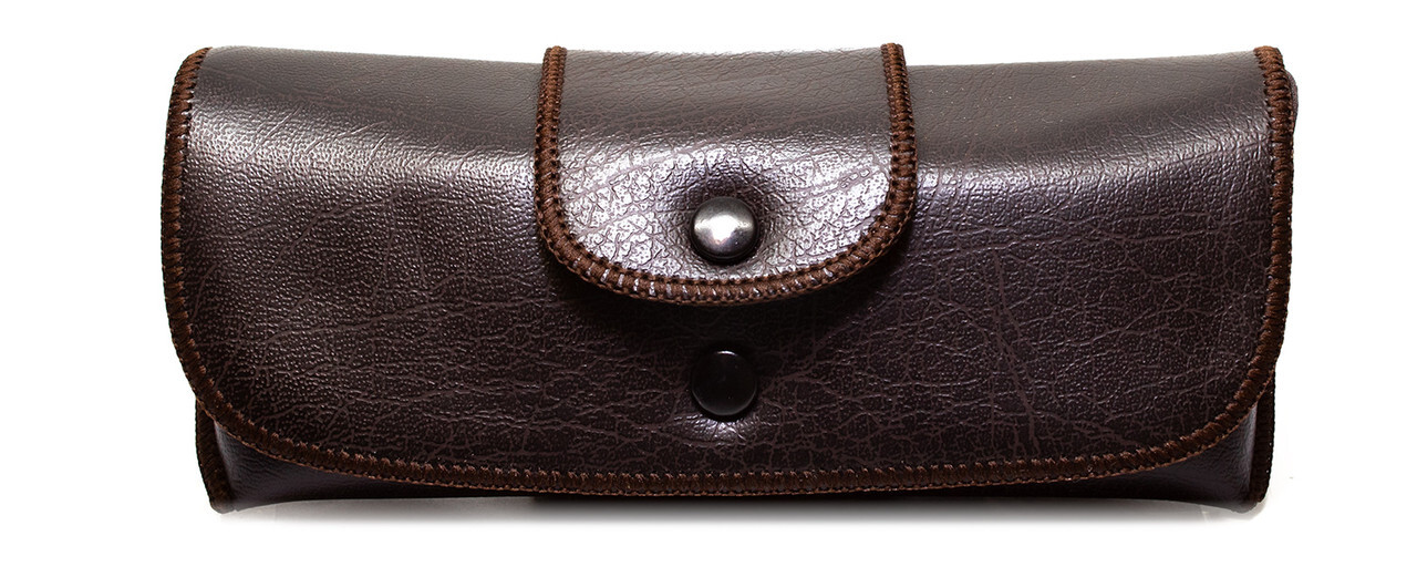 Double Snap Belt Loop Eyeglass Case 2 PACK 1 Black&1 Brown PU Leather&Felt Lined