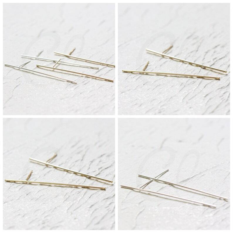 2 Pieces Solid Brass Earring Post with Sterling Silver Pin-Round Bar 50x0.9mm