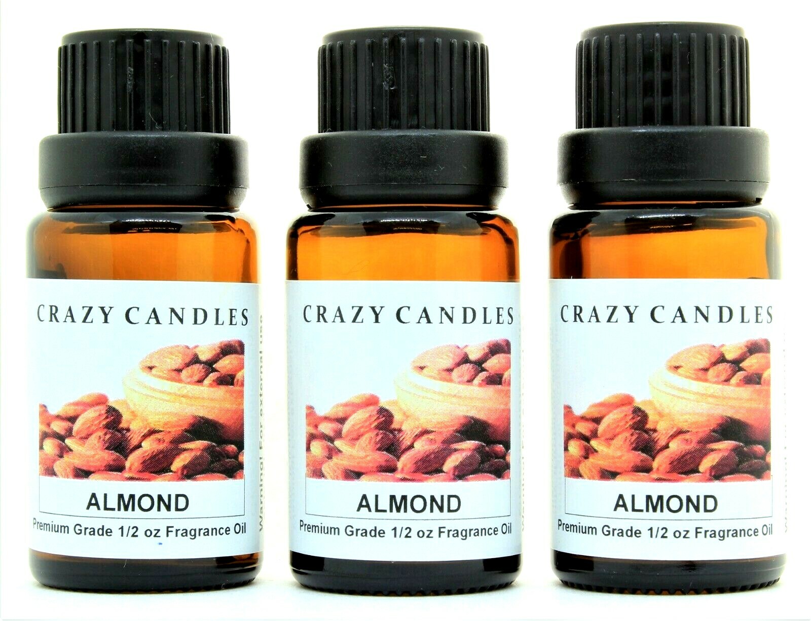 3 Almond 1/2oz Premium Grade Scented Fragrance Oil Crazy Candles