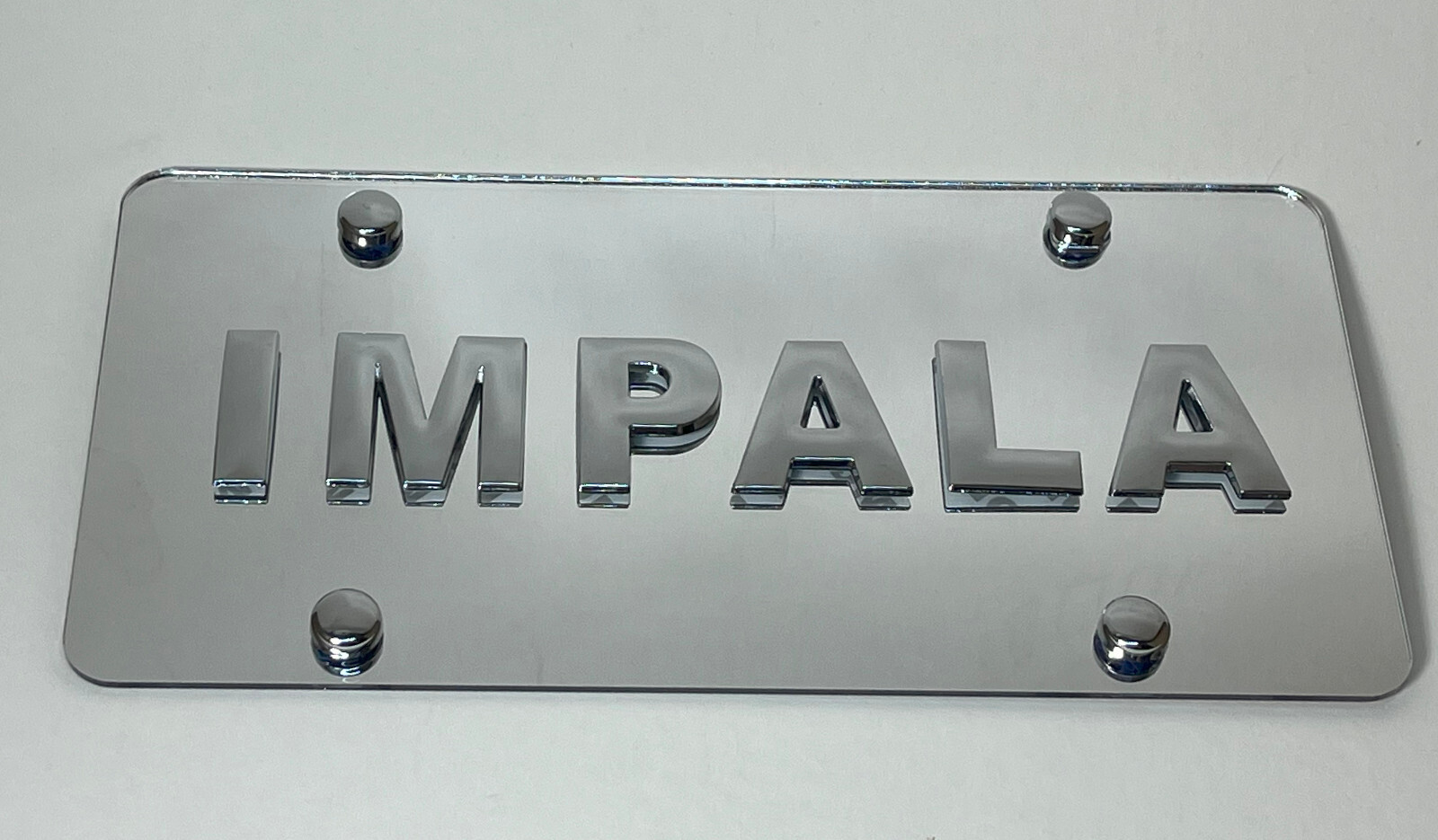 Chevy Impala Badge Chrome Mirrored License Plate Tag Emblem