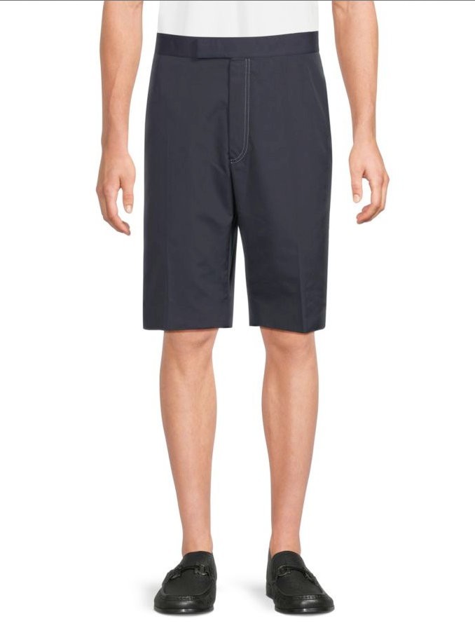 $995 NWT Thom Browne Navy Cotton Blend Adjustable Back Waist Knee Length Shorts