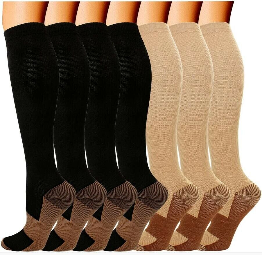 (3 Pairs) Copper Compression Socks 15-20mmHg Graduated Support Mens Womens S-XXL