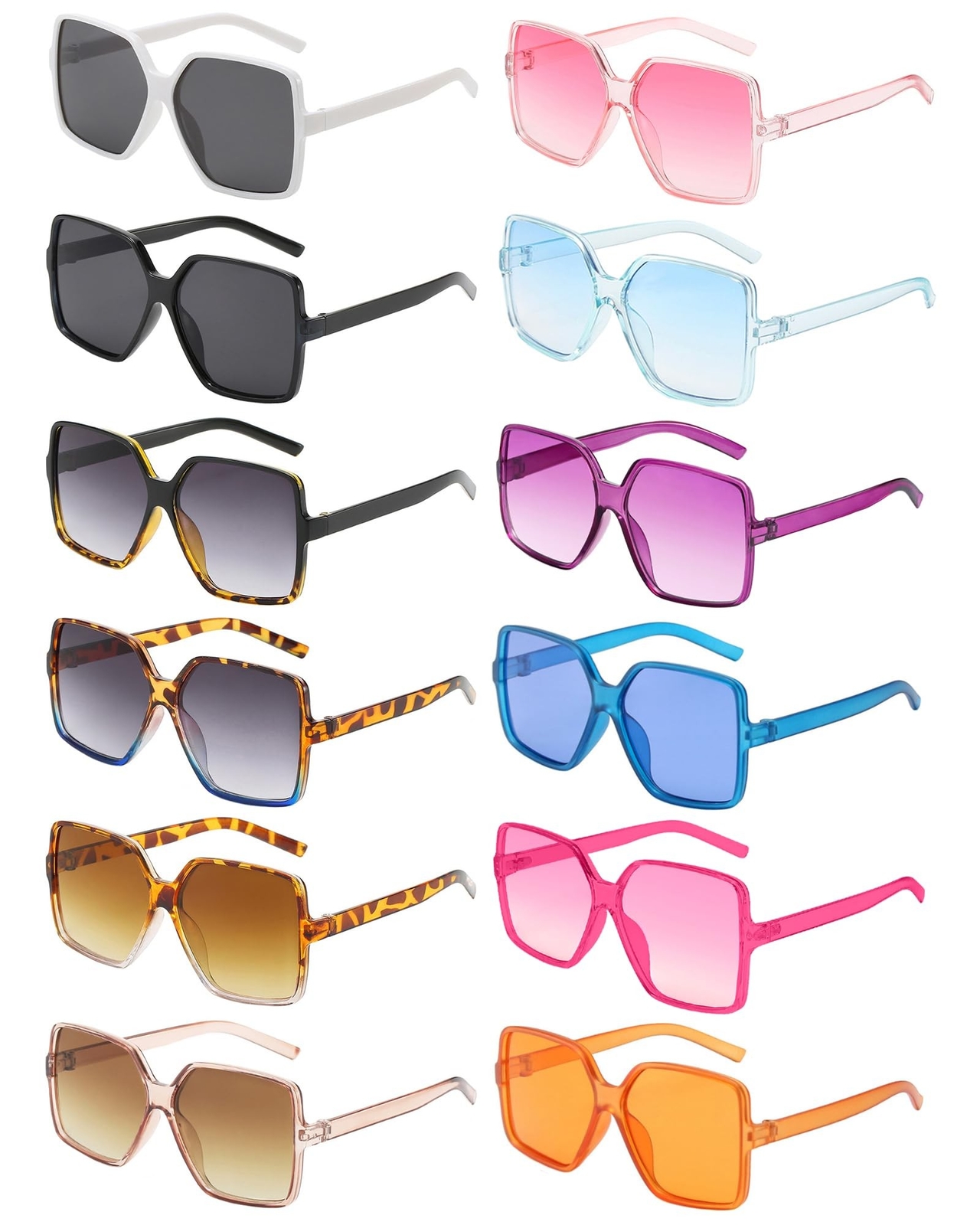 12 Pack Oversized Square Sunglasses Bulk Unisex 70s Big Large Wide Colorful R...