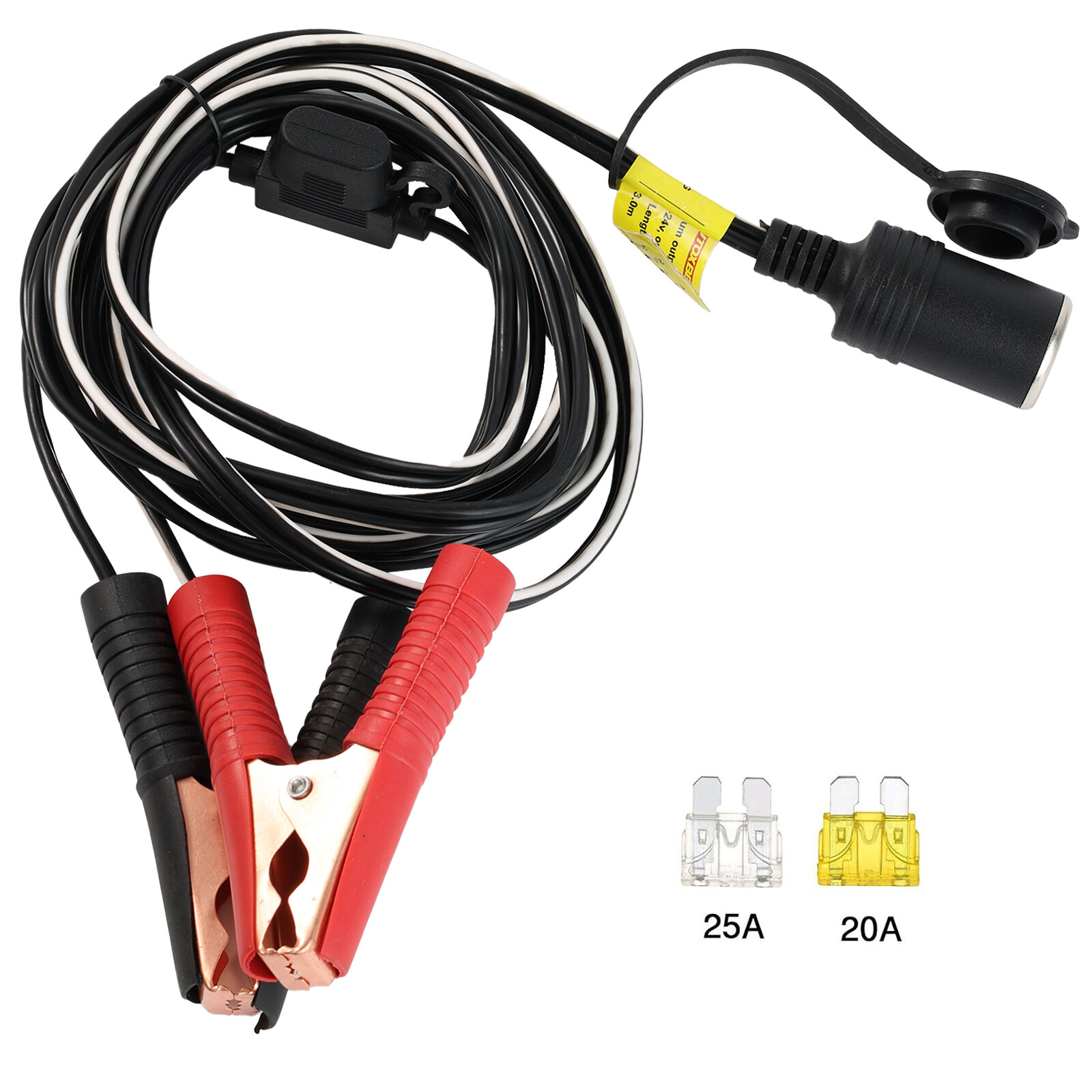 10FT Car Battery Alligator Clamp Clip Cigarette Lighter Power Adapter Socket 12V