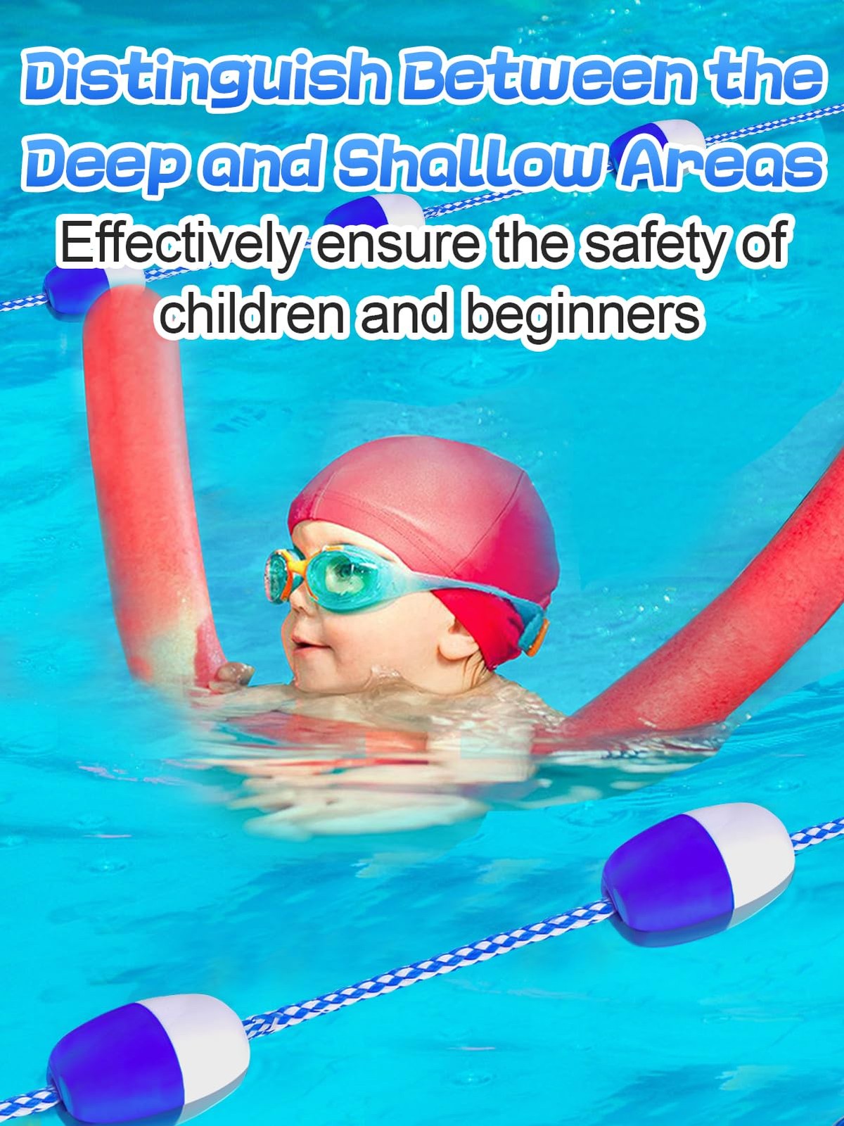 16ft 20ft Adjustable Pool Safety Rope with Floats, Floating Pool Divider Stur...