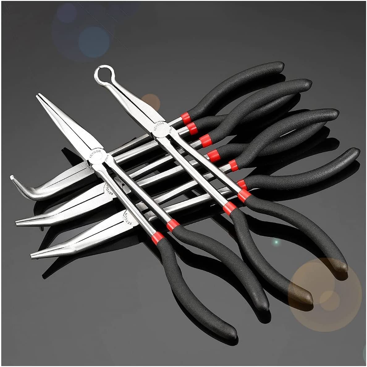 RUNIGOO 5 Piece Long Reach Plier Set - 11” Needle Nose Pliers 11', Black