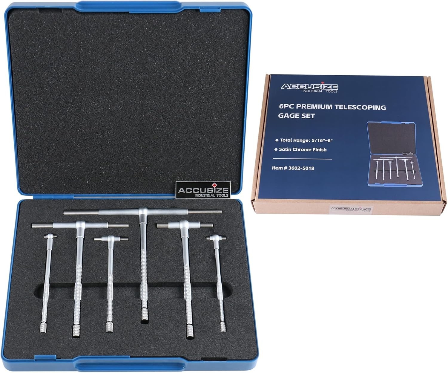 5/16" Telescoping Gauge Set 6PCS 6" Satin Chrome Precision Measuring Tool