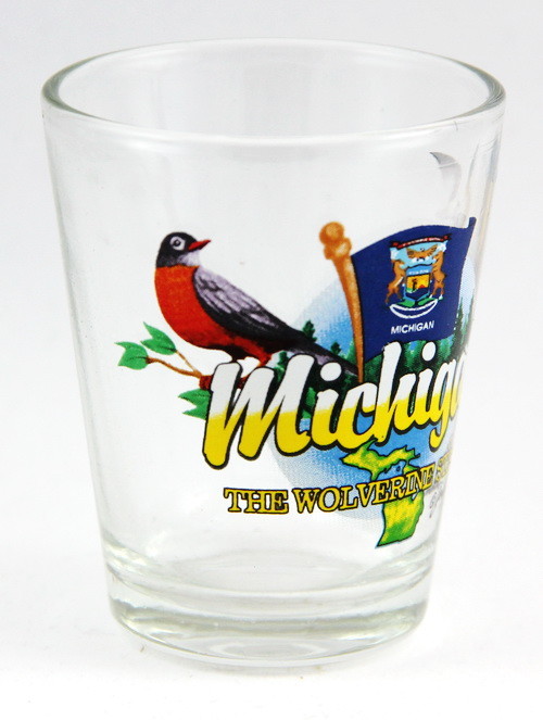 MICHIGAN WOLVERINE STATE ELEMENTS SHOT GLASS SHOTGLASS