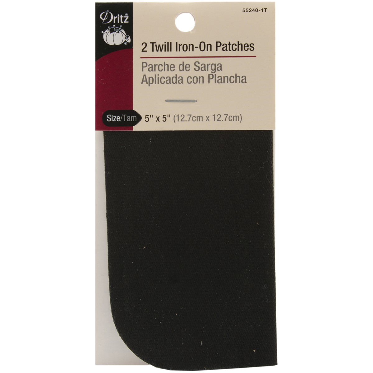 Dritz 55240-1T Iron-On Patches 5"X5" 2/Pkg-Black Twill