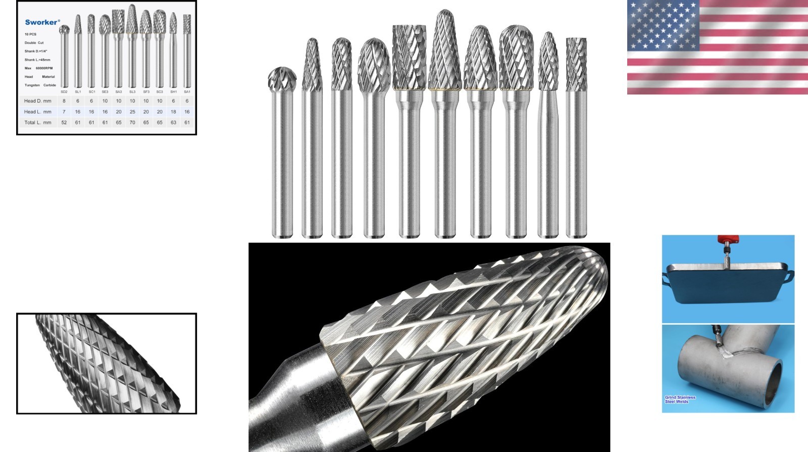 Cutting Porting Carving Kit 10Pcs Carbide Burr Set