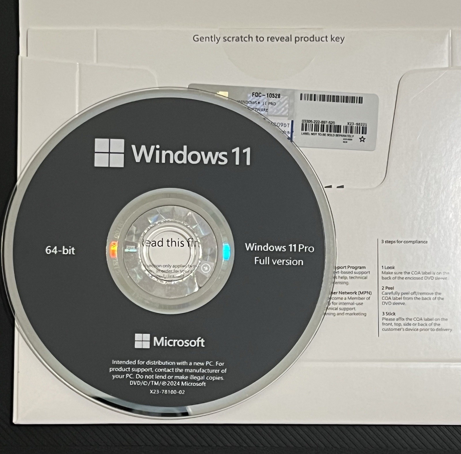 Windows 11 Pro 64-bit DVD With Key Factory Sealed
