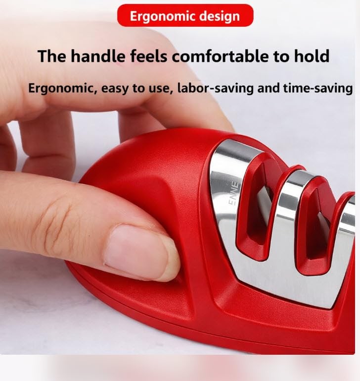 Portable 2Stage Manual Kitchen Knife Sharpener Fine Coarse Grind Red