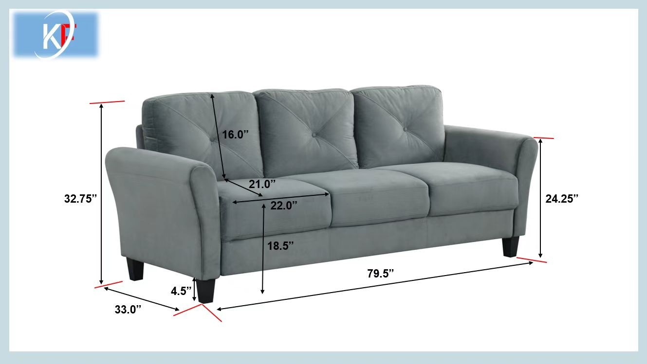 3 Seater Sofa Couch Upholstered Sofa Couch Home Living Room Furniture Gray/Black