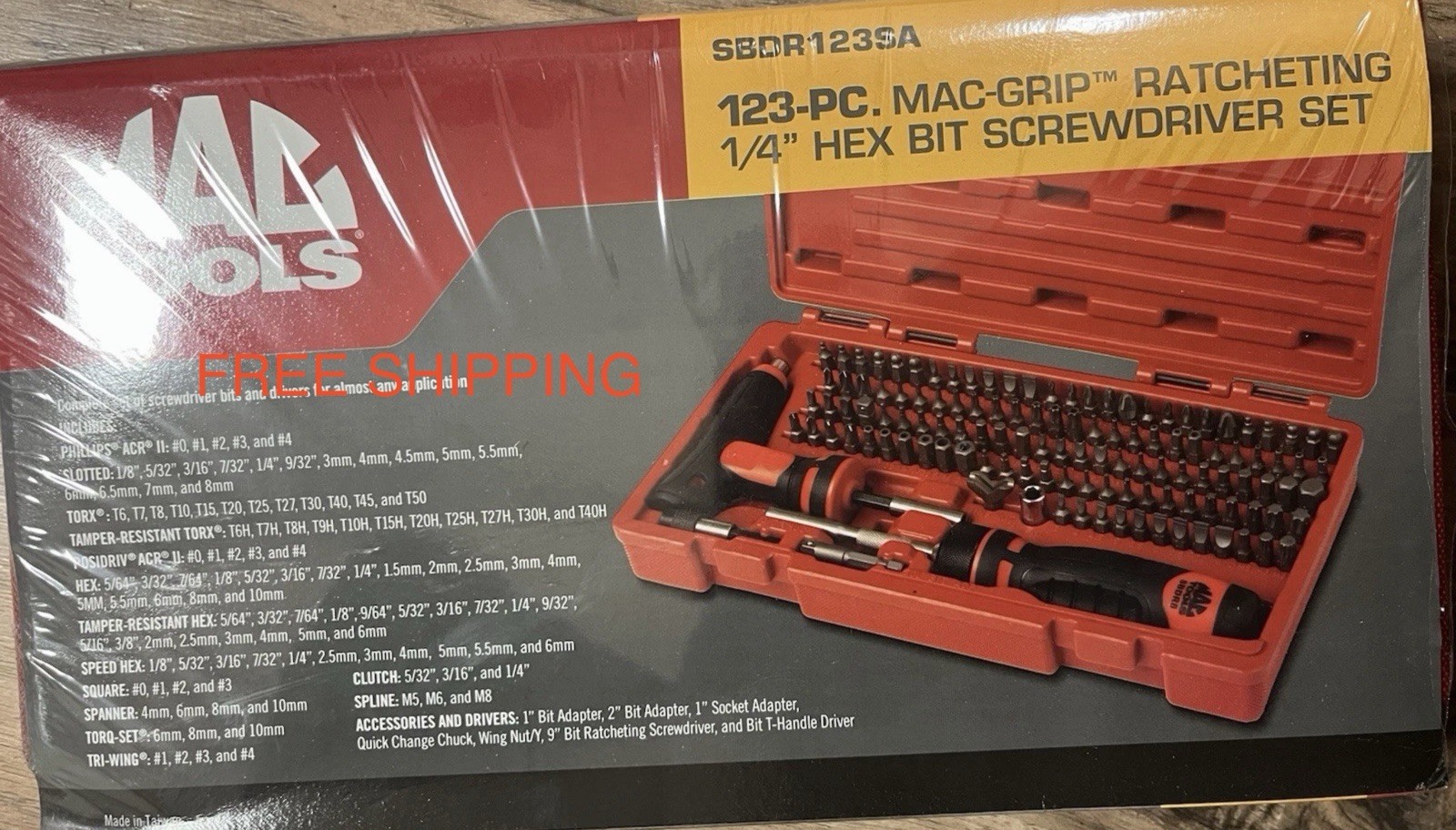 MAC TOOLS SBDR123SA: 123-piece Mac-Grip Ratcheting 1/4" Hex Bit Screwdriver Set