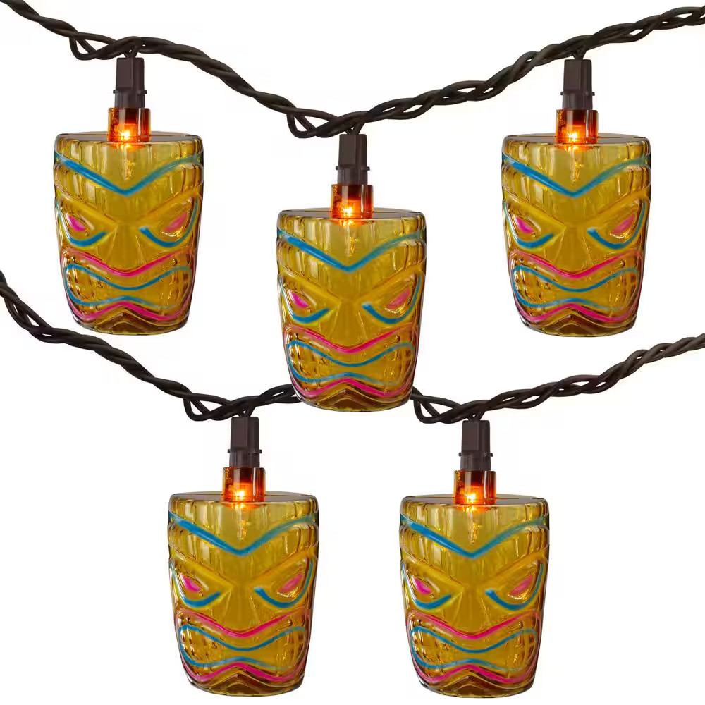 Set of 10 Clear Incandescent Light Tropical Paradise Brown Tiki Garden Patio Lig
