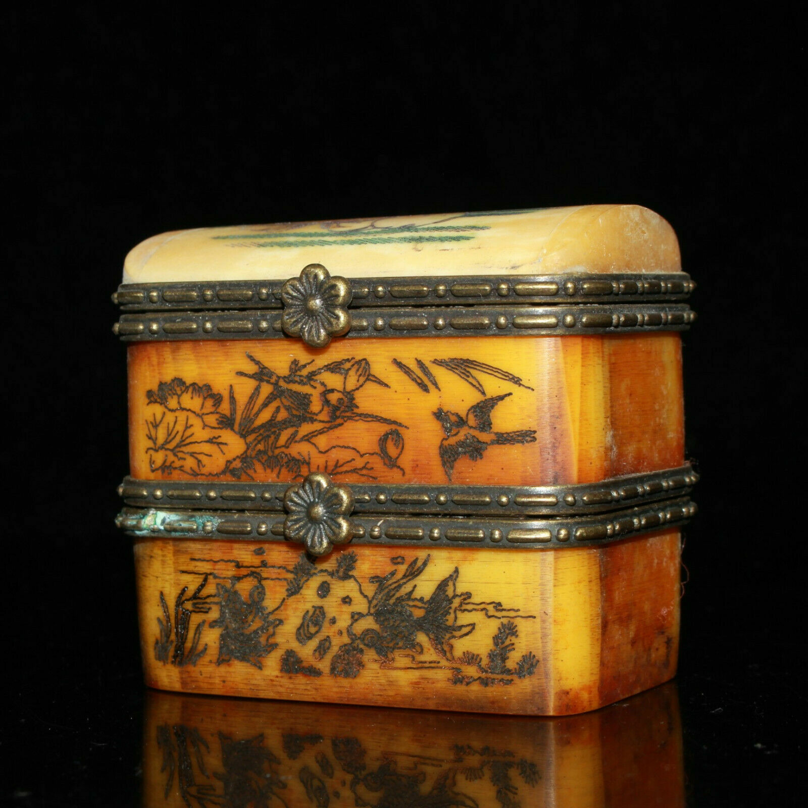 Rare Small Unique Vintage Antique Plum Jewelry Box -