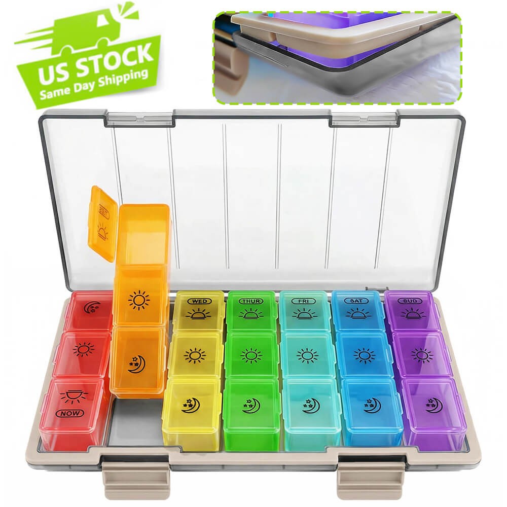 Large Weekly Pill Box Organizer Medicine Planner 3 Times A Day Moisture-Proof XL