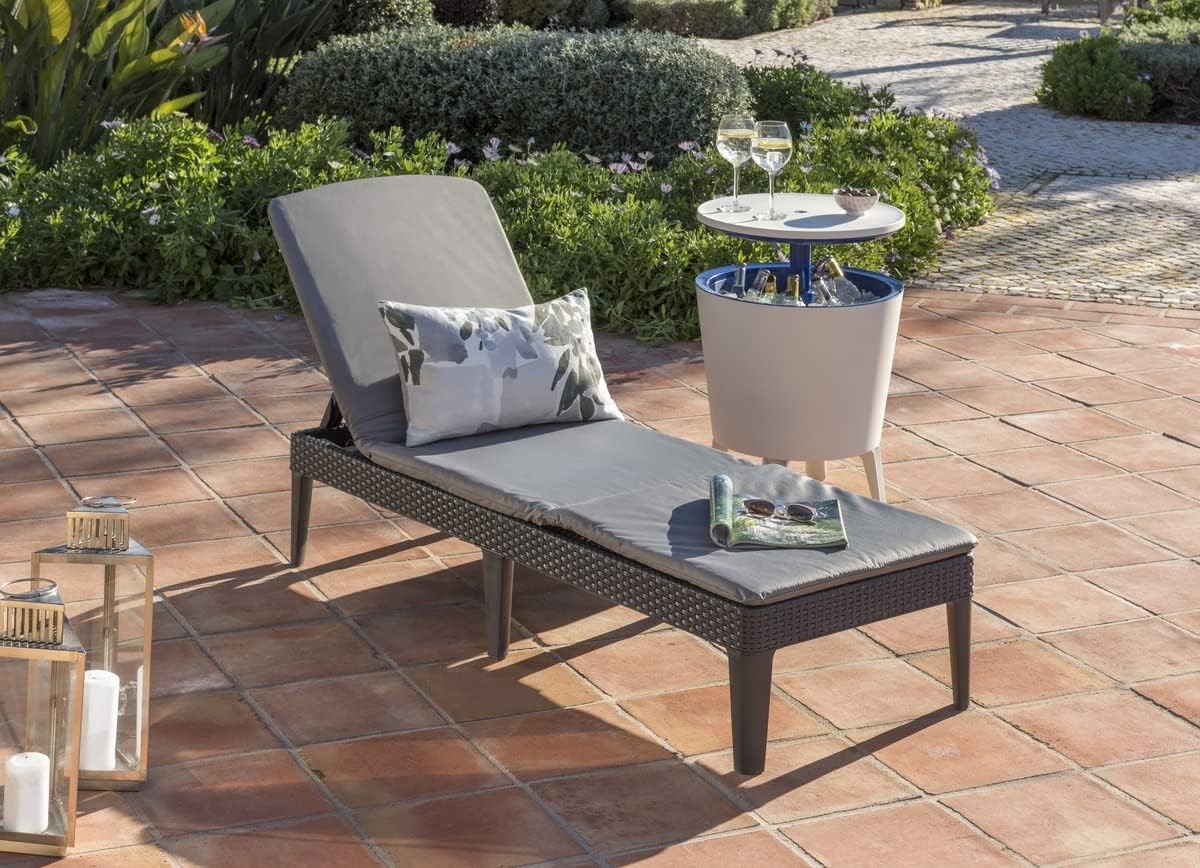 KETER JAIPUR GARDEN SUN LOUNGER ADJUSTABLE BACKREST FOLDING GARDEN LOUNGER