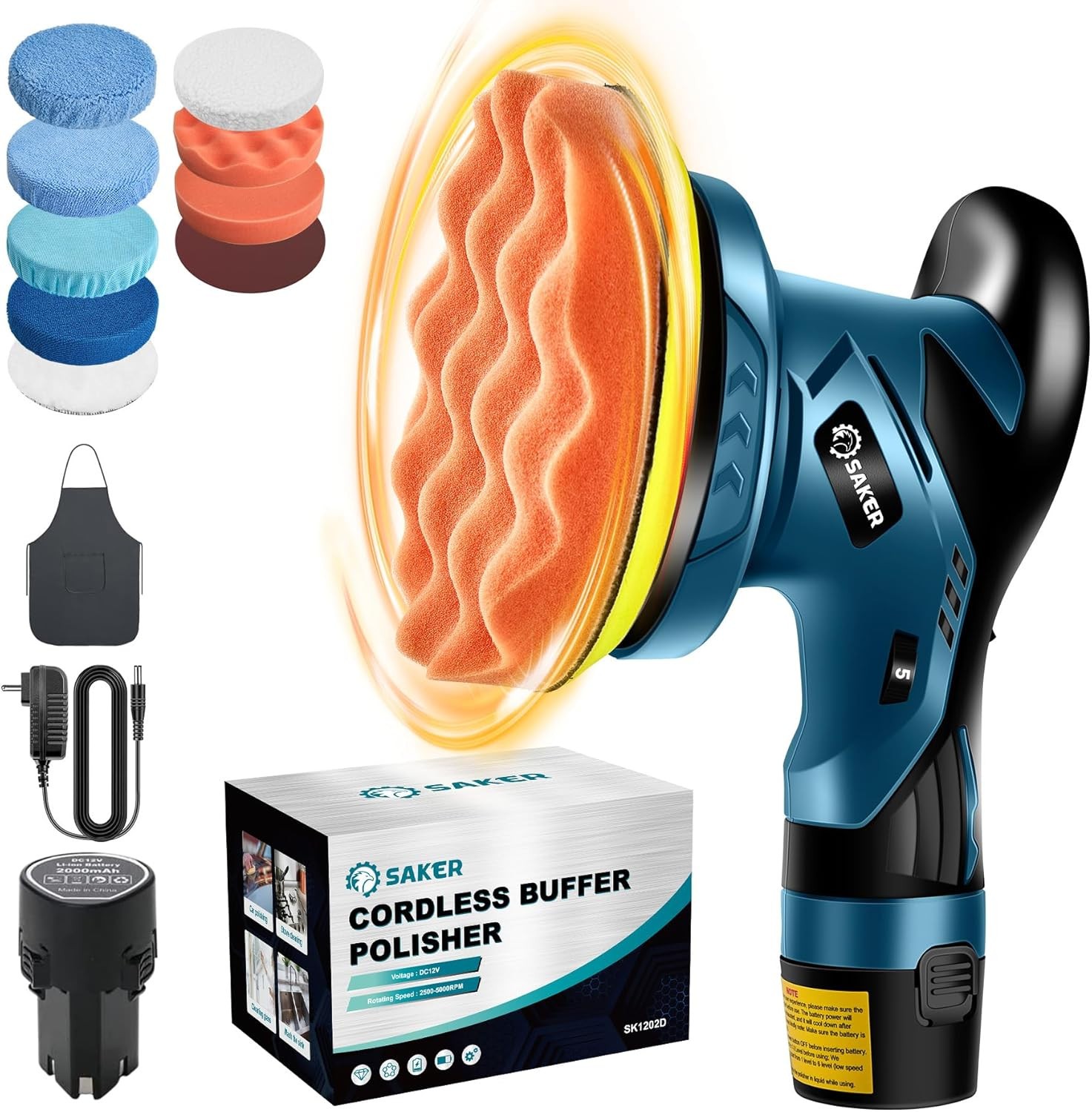 Saker Cordless Buffer Polisher Portable Rechargeable Battery Adj Gears SK1202D