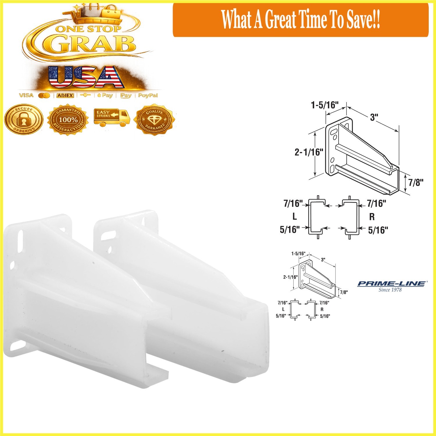 White Drawer Track Back Plate Pair for Side-Mount Slides 75 lb Support