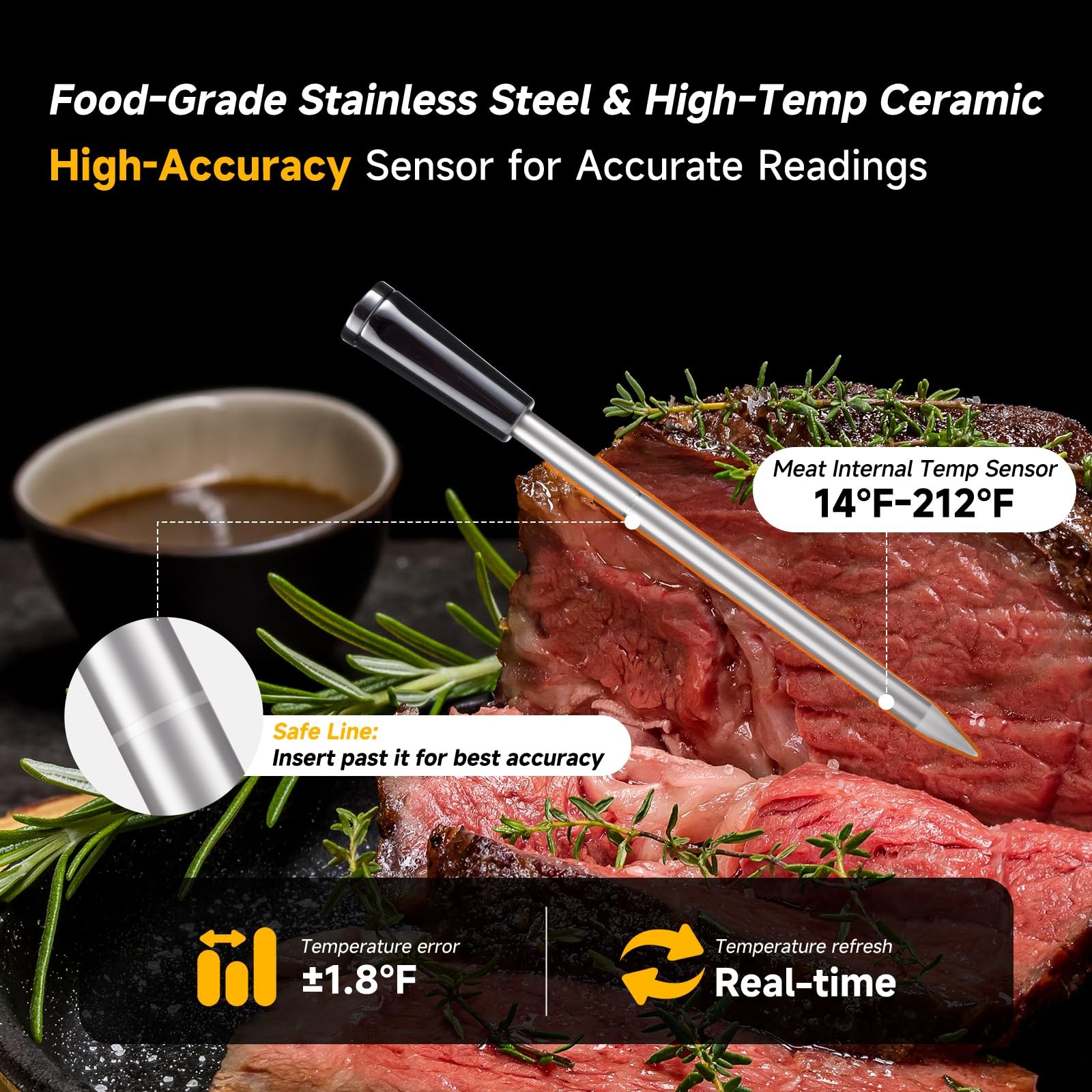 Presentastic Wireless Meat Thermometer Digital, LongRange Bluetooth Cooking T...