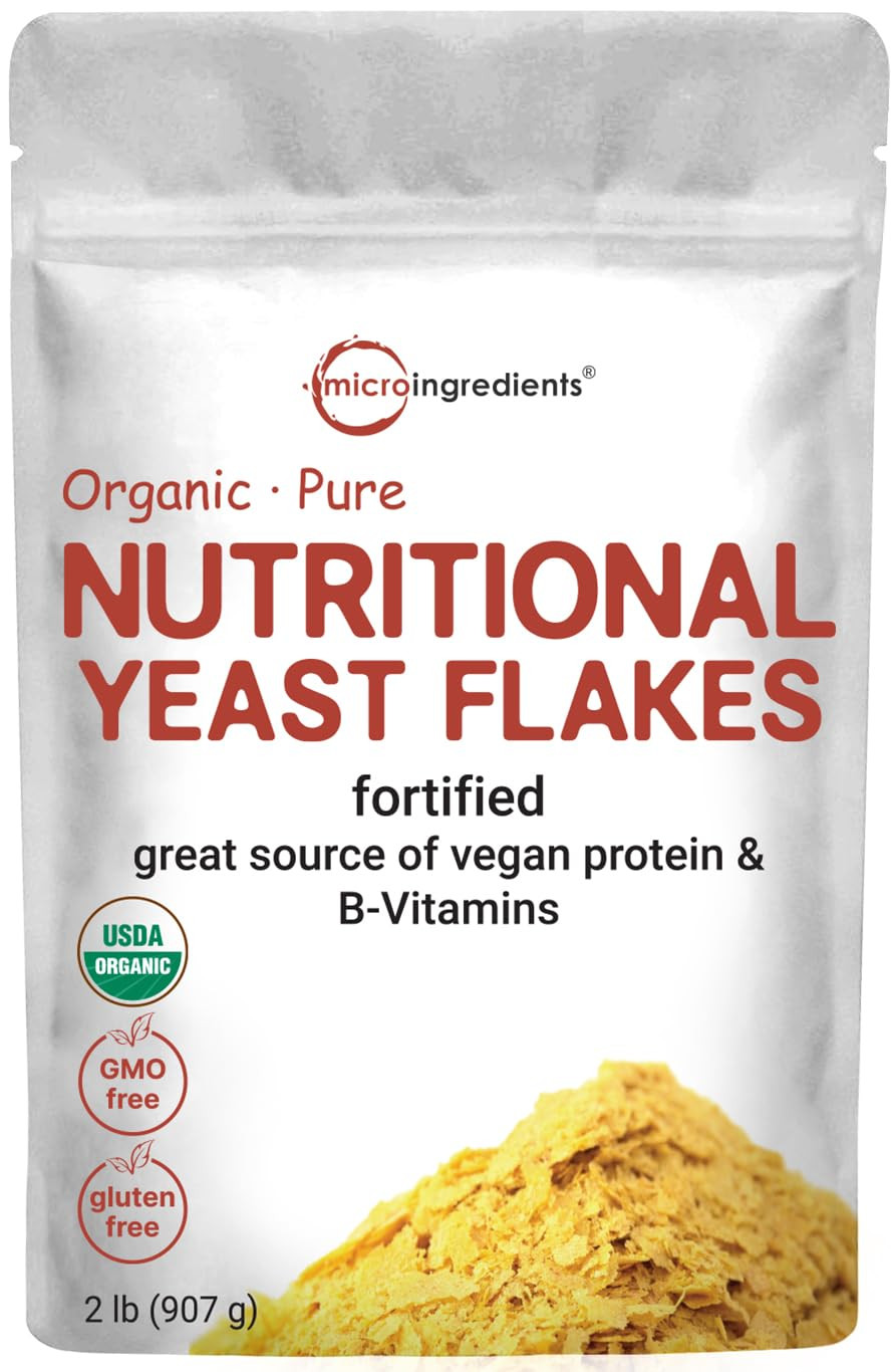 Organic Fortified Nutritional Yeast Flakes, 2Lb (32Oz) Vegan Protein, B Vitamins