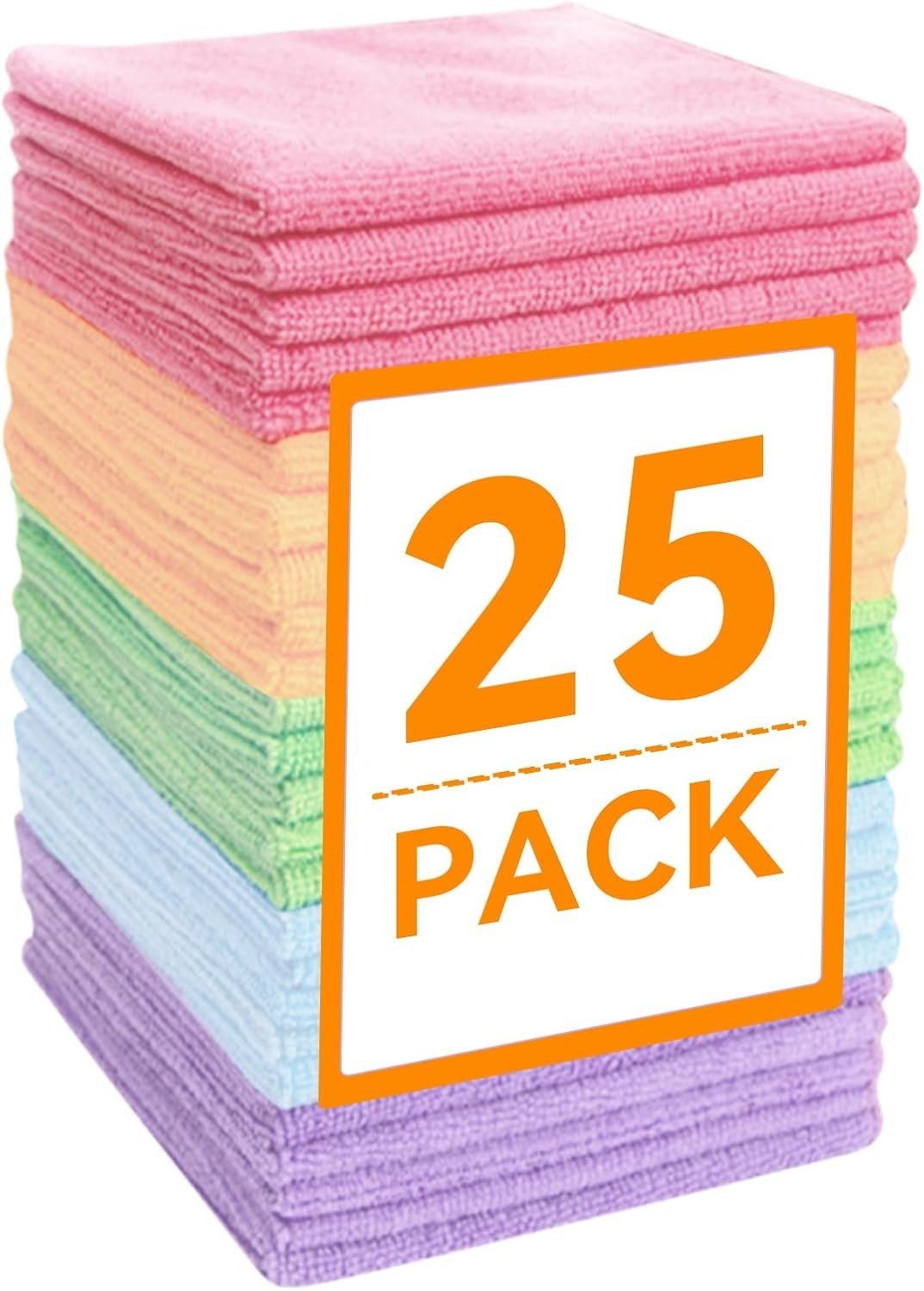 Microfiber Cleaning Cloth 25 Pack Cleaning Towels with 12 Color Assorted  12"x12
