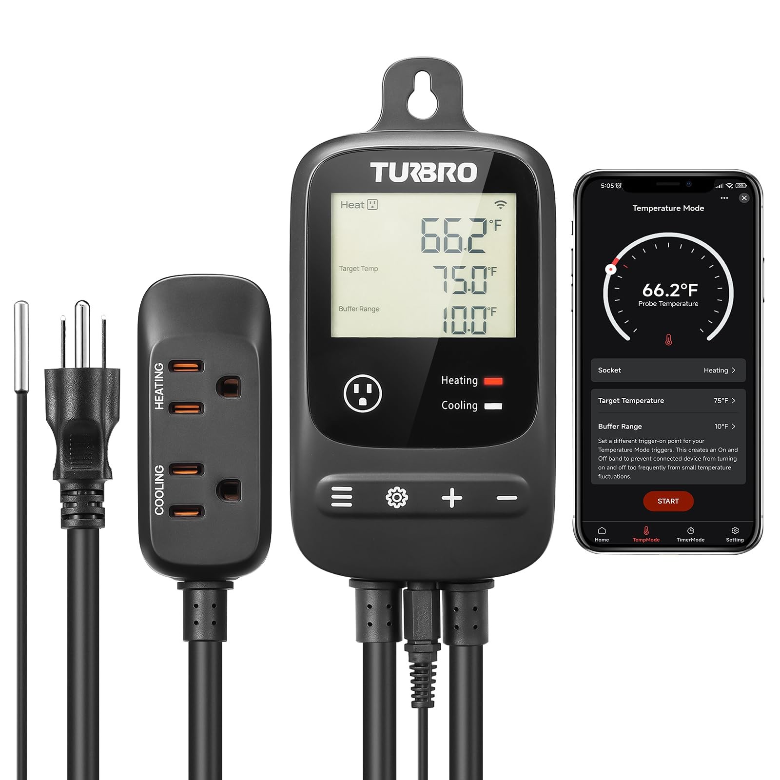TURBRO Smart Temperature Controller Heating Cooling, WiFi-Enabled Thermostat wit