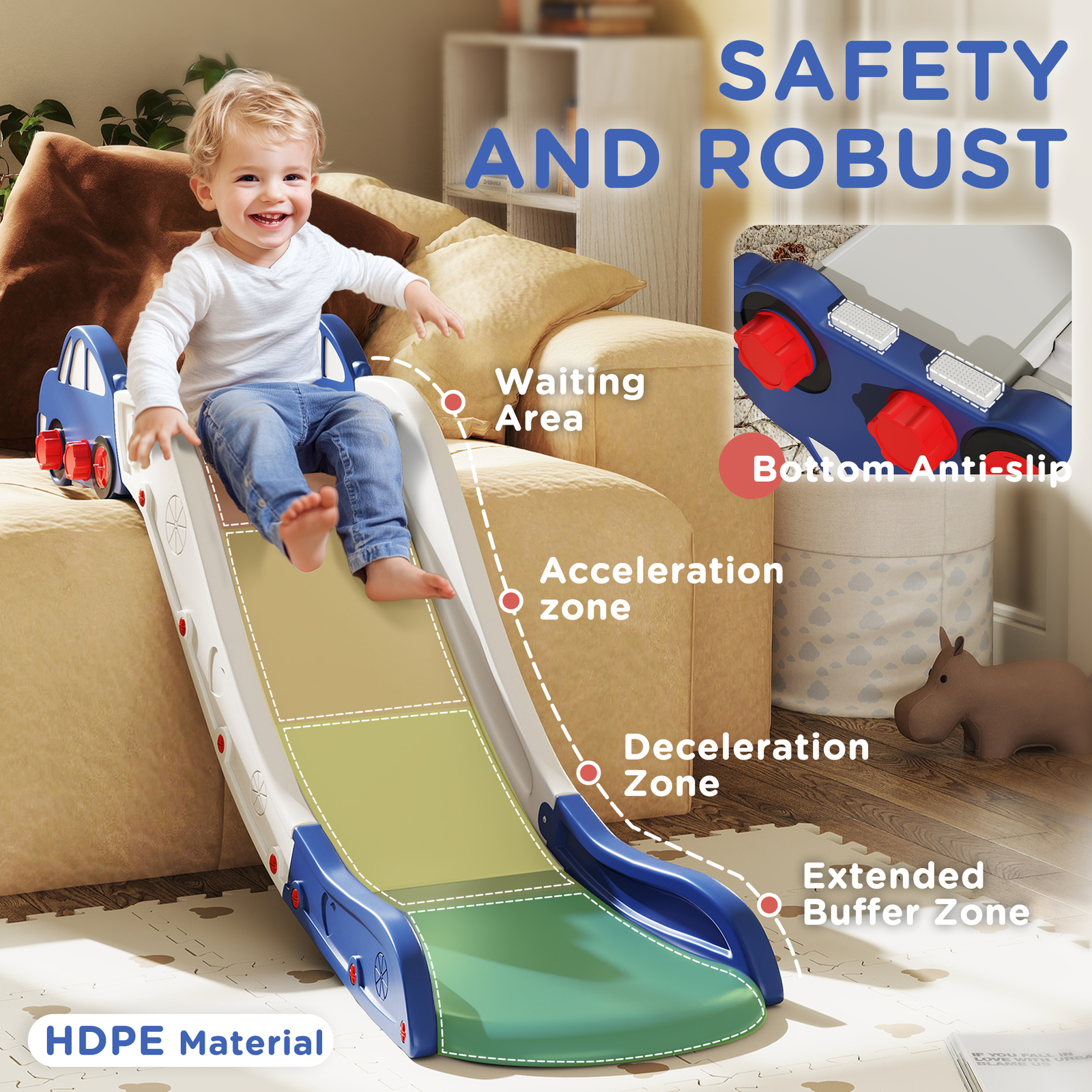 Toddler Slide for Bed, Sofa, Extra Length, Easy to Assemble, Blue