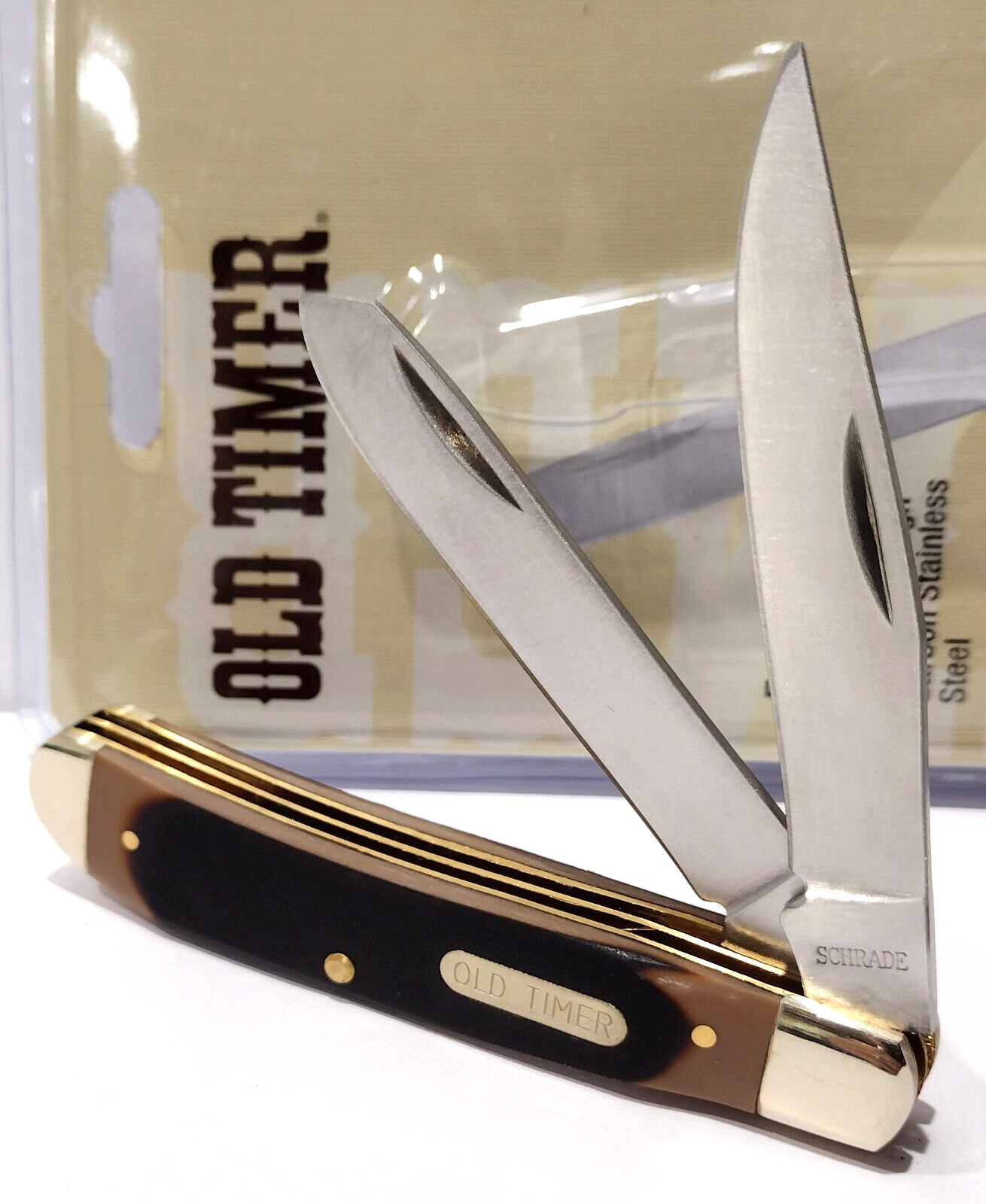 Schrade Old Timer Delrin 2 Blade Gunstock Trapper Folding Pocket Knife 94OT