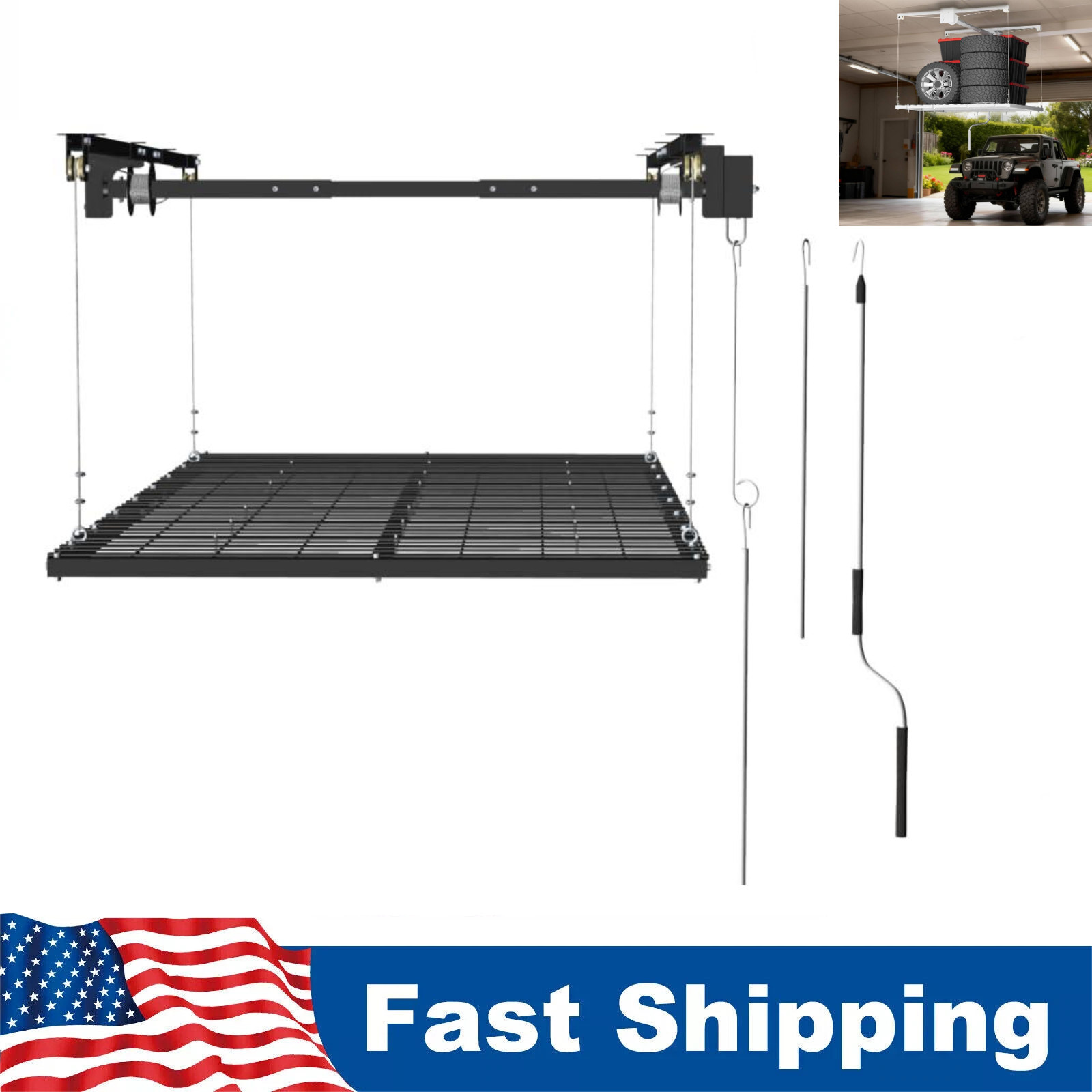 4x8 ft/ 4x4 ft Overhead Garage Lifting Storage Rack Ceiling Rack Garage Storage