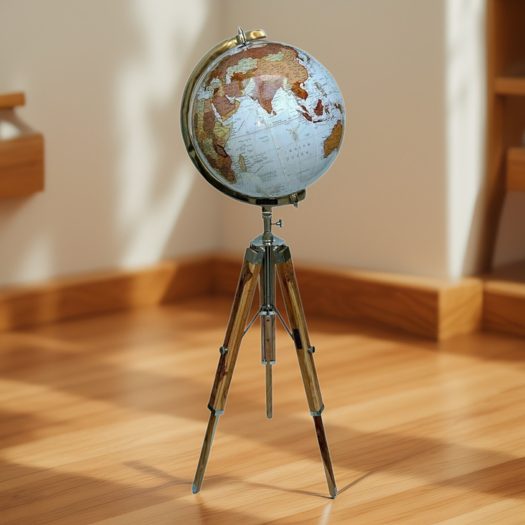 Modern Map Atlas World Globe With Wooden Tripod Stand Globe Floor Decor 12"  Big