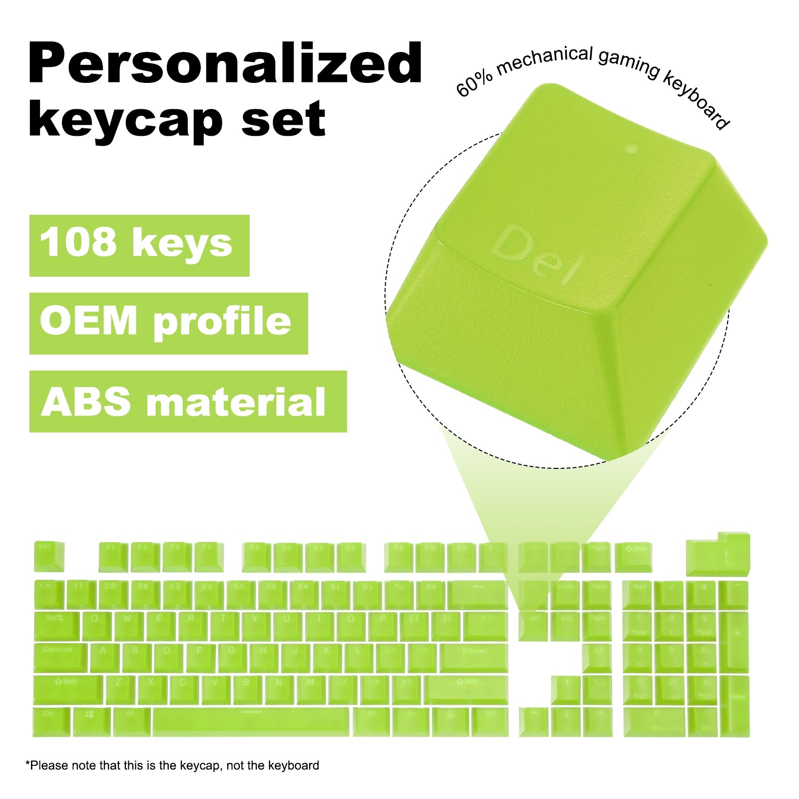 108 Keys Pudding Keycaps Set ABS for Mechanical Keyboard Layout, Green