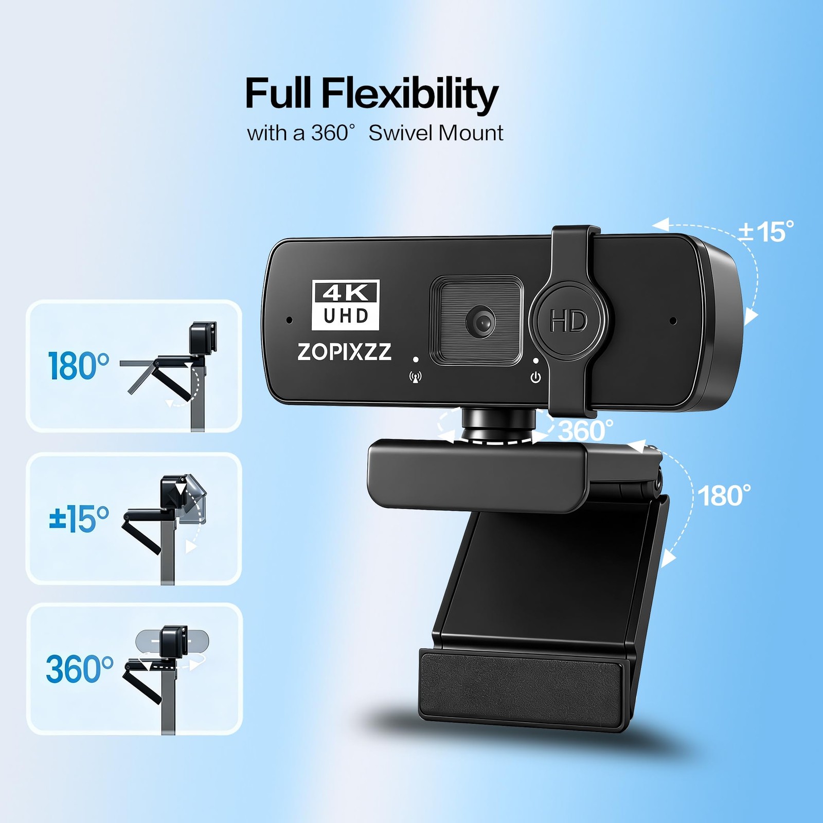 4K Webcam with Tripod, PC Ultra HD Web Camera with Microphone, PDAF Autofocus...
