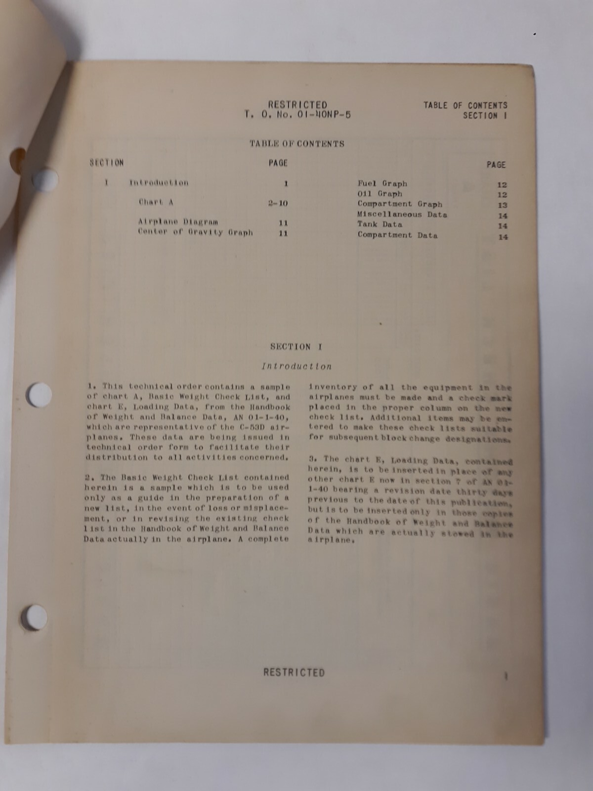 Douglas Model C-53D Airplane Basic Weight Checklist & Loading Data Original