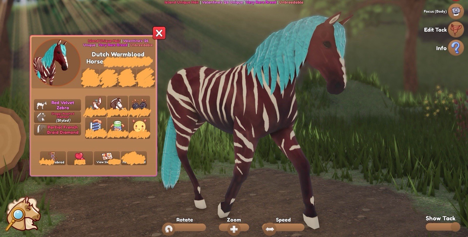 Diamond Red Velvet Dutch Warmblood Event Island Unique Hair Wild Horse Islands