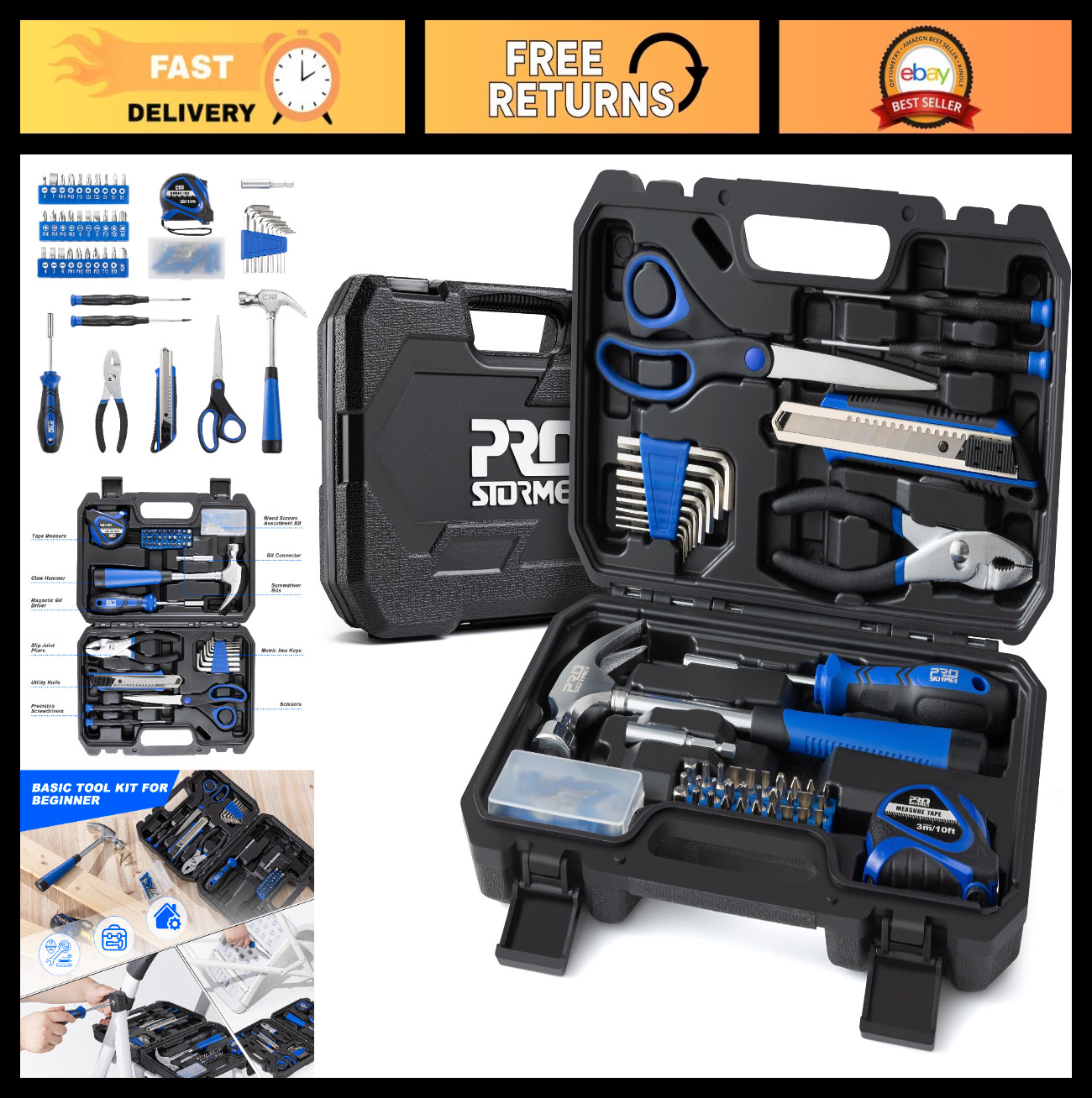 93-Piece Tool Kit - Small Starter Set with Hammer, Screwdrivers, Scissors & More