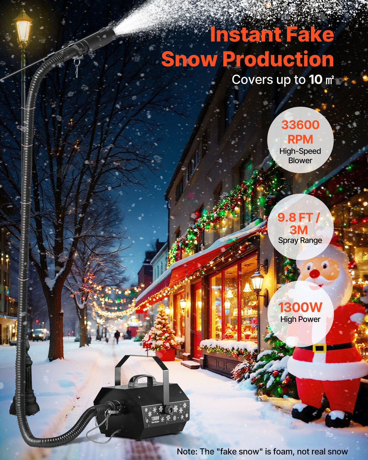 VEVOR Snow Machine 1300W Wireless Remote Control Handheld Hanging Snow Maker