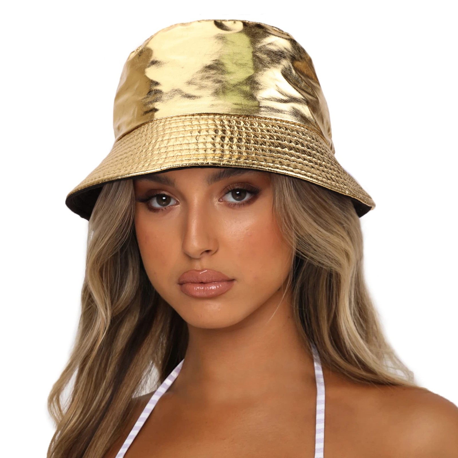 Reversible PU Leather Bucket Hats for Women Solid Color Double Wear Summer Ha...