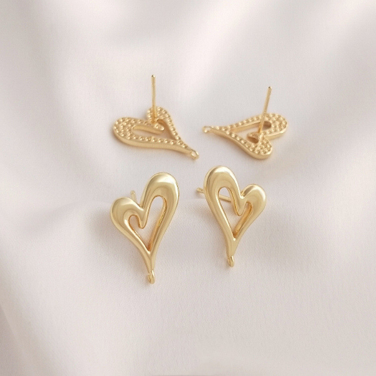 6pcs Gold Heart Earring Posts,14K Real Gold Plated Brass Love Heart Stud Earring