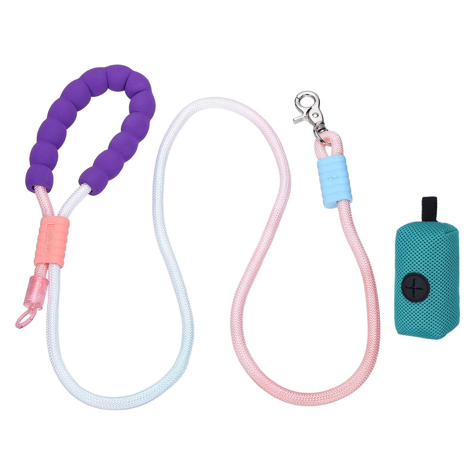6.6ft / 2m Dog Training Leash Hand Free Dog Leash with Blue Bag, Green Purple
