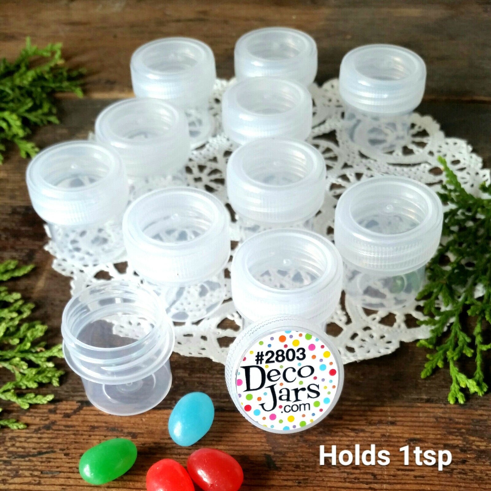 12 Vial clear Cap Pot JAR Bottle 1/4oz container Powder DecoJars #2803 USA