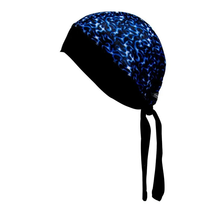 Blue Mini Flame Head Wrap * Best Stretch Breathable Headwrap * Harley DO RAG