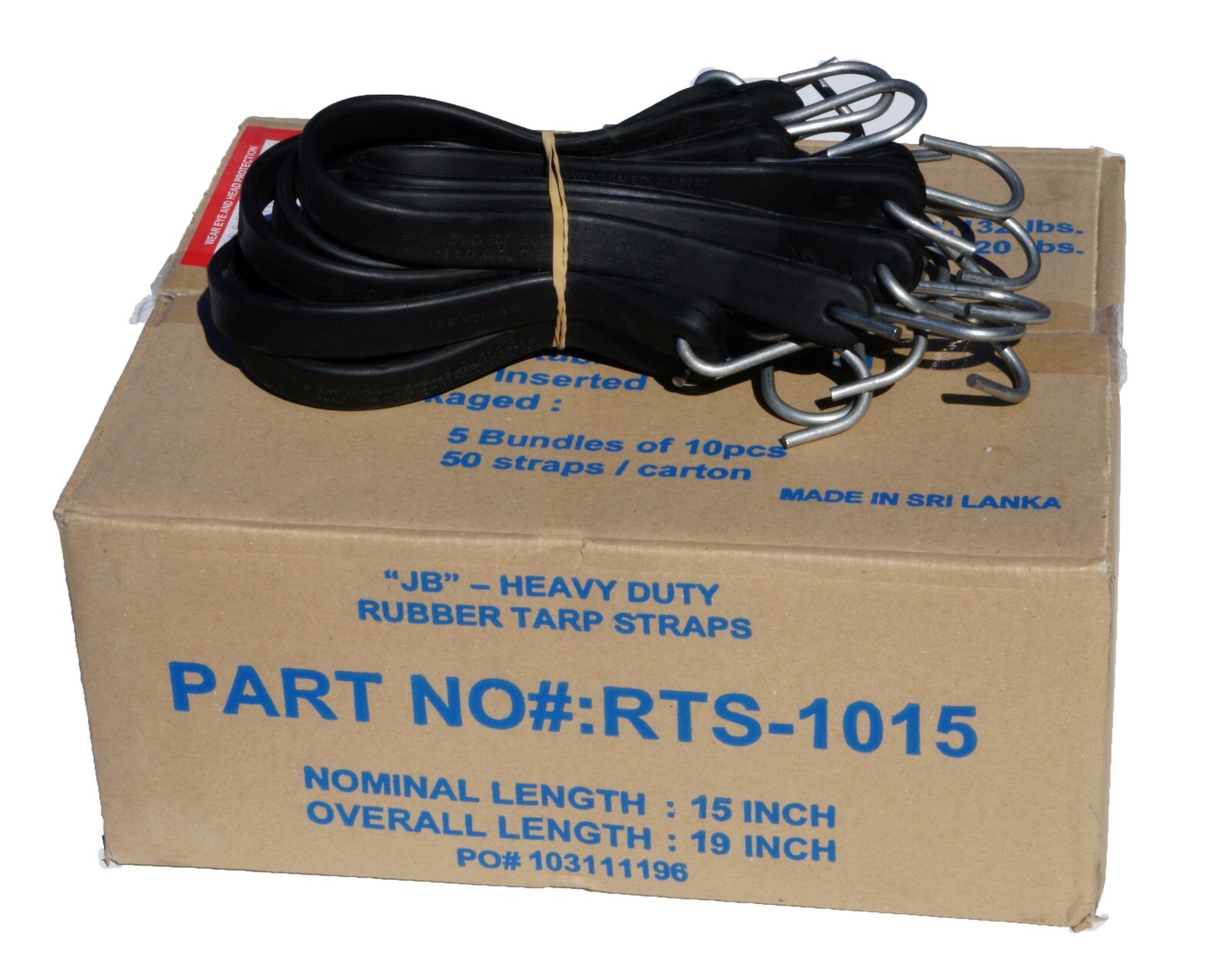 50 Pack 15" Tarp Strap Tire Chain Bungee REAL JB NATURAL RUBBER Flatbed Tie Down