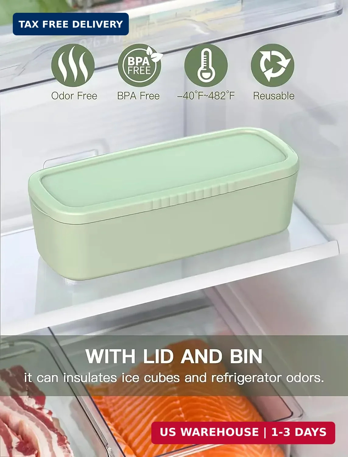 Ice Cube Tray for Stanley Cup, Silicone Ice Mould with Lid & Bin, Long Ice Cubes
