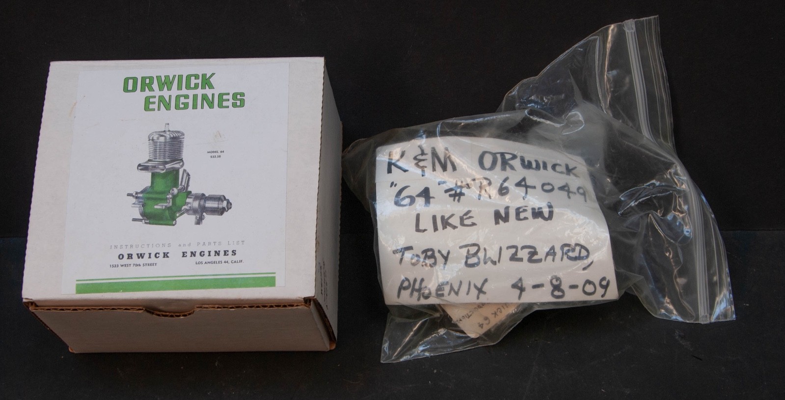 Vintage K&M ORWICK .64 Model Airplane Engine, TOBY BLIZZARD PHOENIX