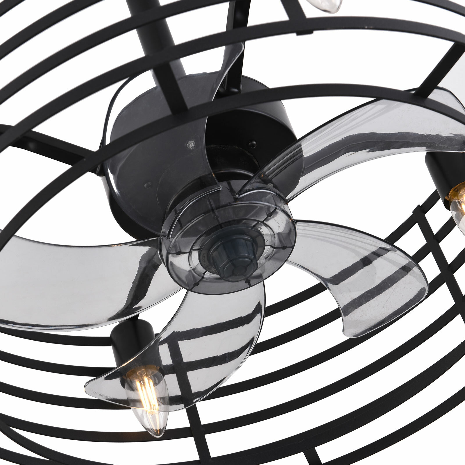 20" Rustic Caged Bladeless Ceiling Fan with Light Remote Control Flush Mount Fan