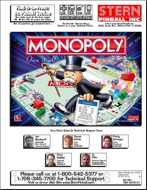 Monopoly Pinball *FULL COLOR Operations/Service/Repair/Troubleshooting Manual xA