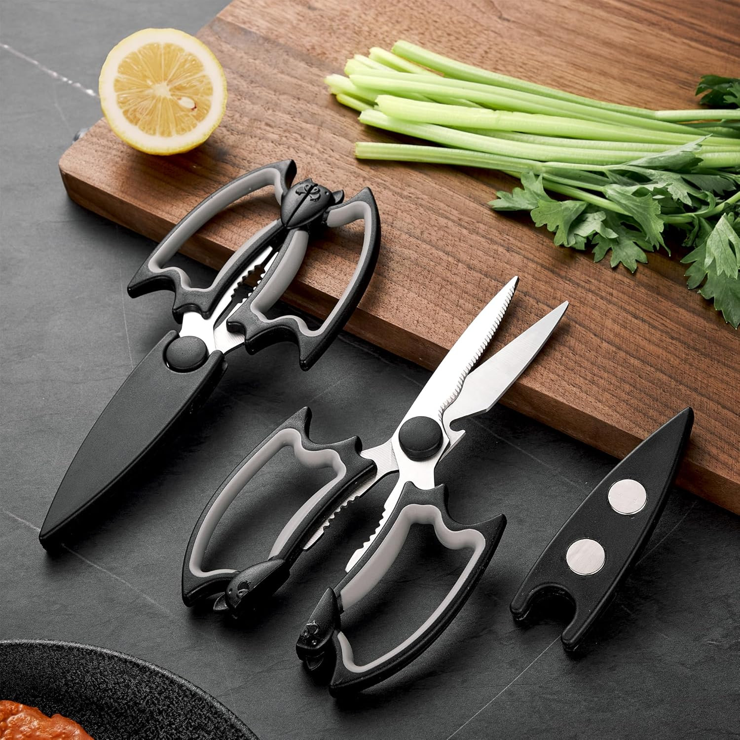 Bat Kitchen Scissors All Purpose 2 Pack - Halloween Goth Cute Kitchen Shears - H