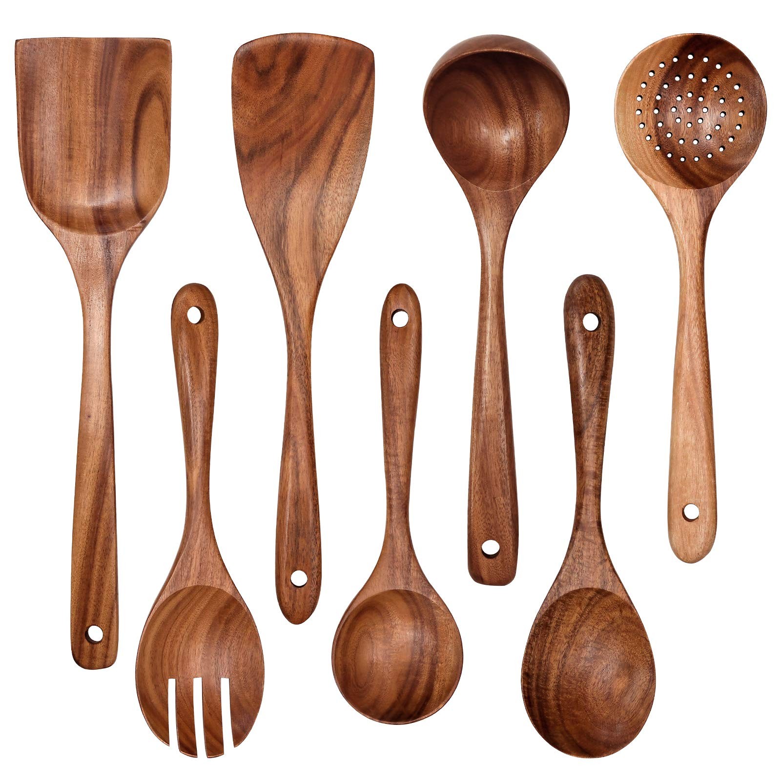 Wooden Non-Stick Kitchen Pan Toolset 7 Pieces Set,100% Natural Teak Kitchen U...